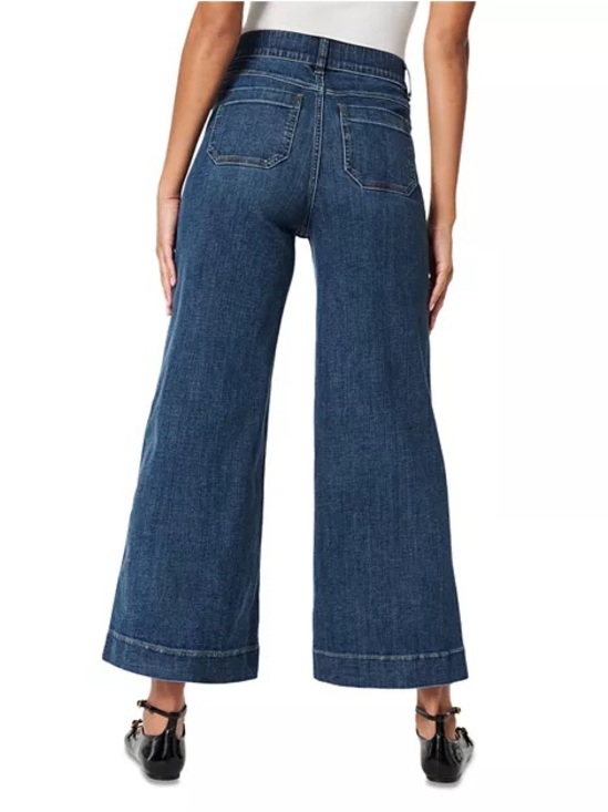 SPANX Pants - SPANX High Rise Cropped Wide Leg Jeans Washed Indigo Size Medium Petite